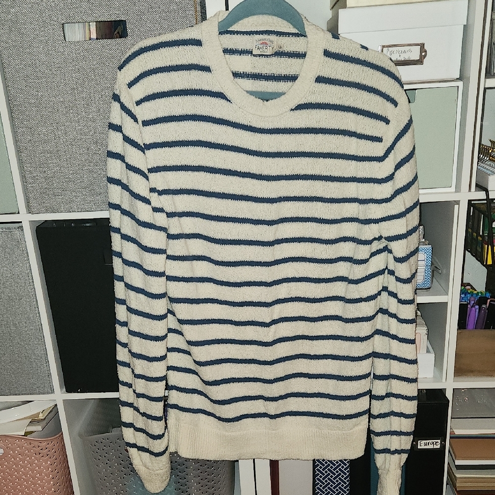 Faherty Striped Cotton Blue Strip Nautical Sailor Sweater Size Large